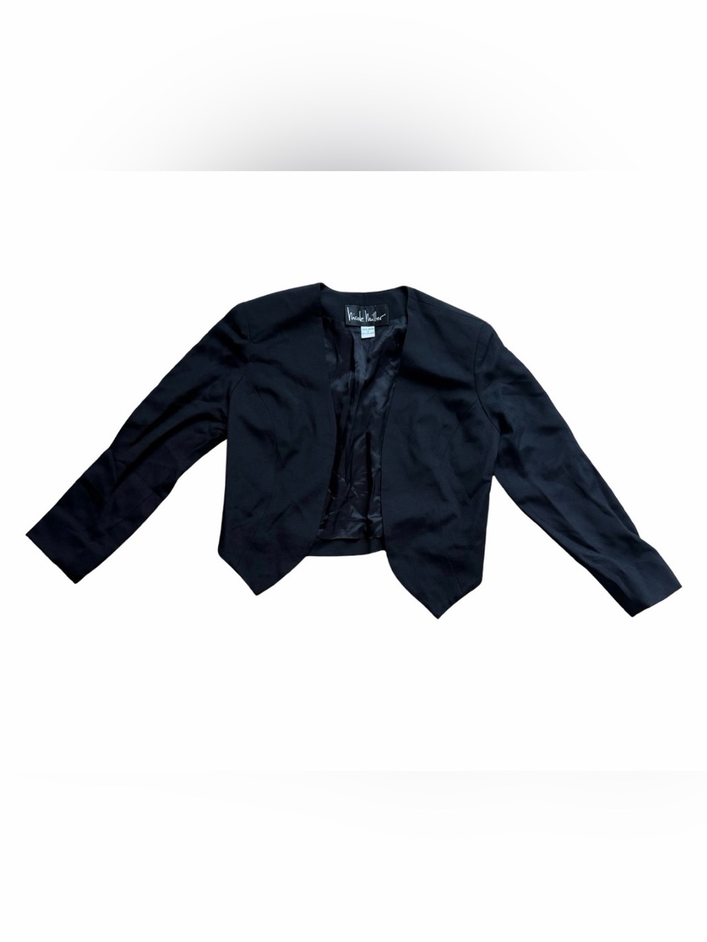 Nicole Miller Black Cropped Open-Front Blazer